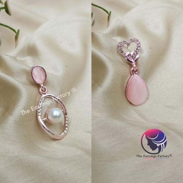 Trendy Korean Rose Gold Galaxy Peach Pearl Drop earrings - Image 2