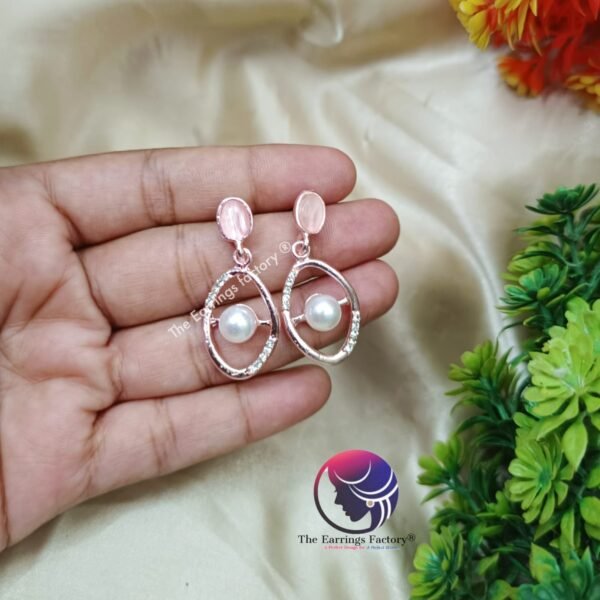 Trendy Korean Rose Gold Galaxy Peach Pearl Drop earrings - Image 4