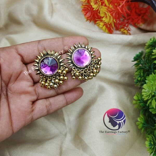 Traditional Golden Beads Crystal Stone Studs - Image 2