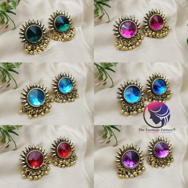 Traditional Golden Beads Crystal Stone Studs - Image 3