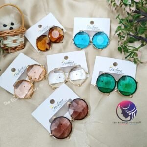 Western Golden Premium Transparent Circle Shape Crystal Stone Studs