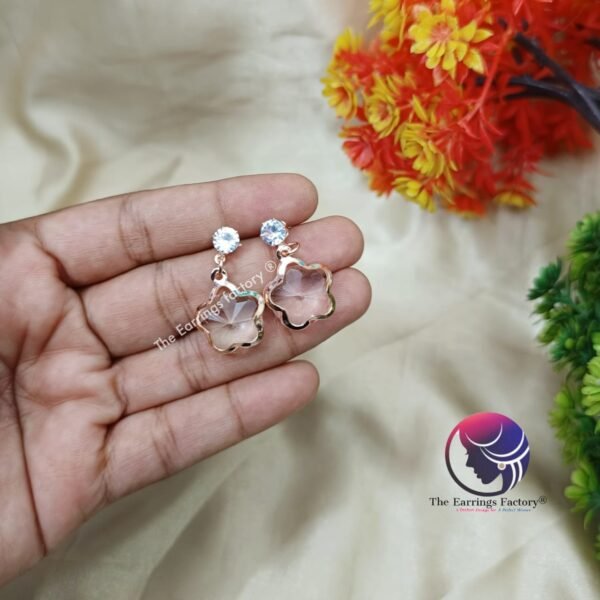Korean Rose Gold Crystal Earrings - Image 2
