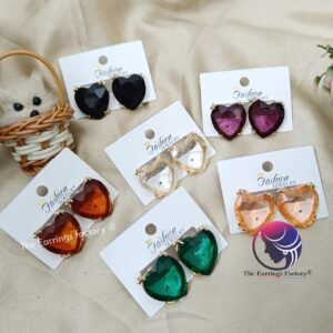 Western Golden Premium Transparent Heart Shape Crystal Stone Studs