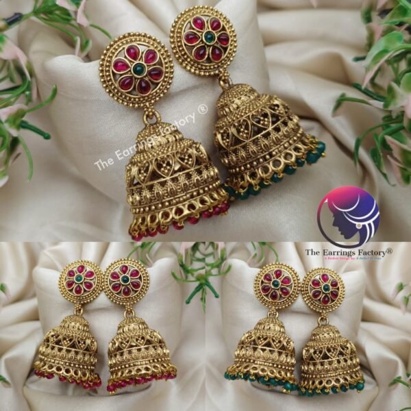 Traditional Antique Multi Stone Jhumka