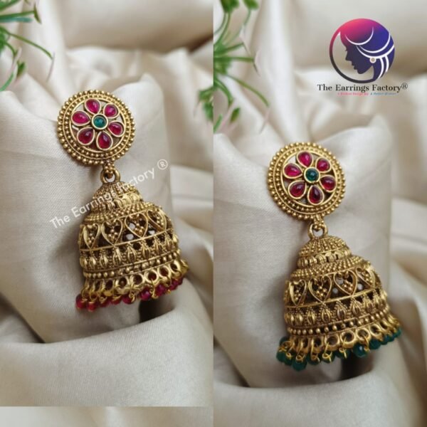 Traditional Antique Multi Stone Jhumka - Image 2