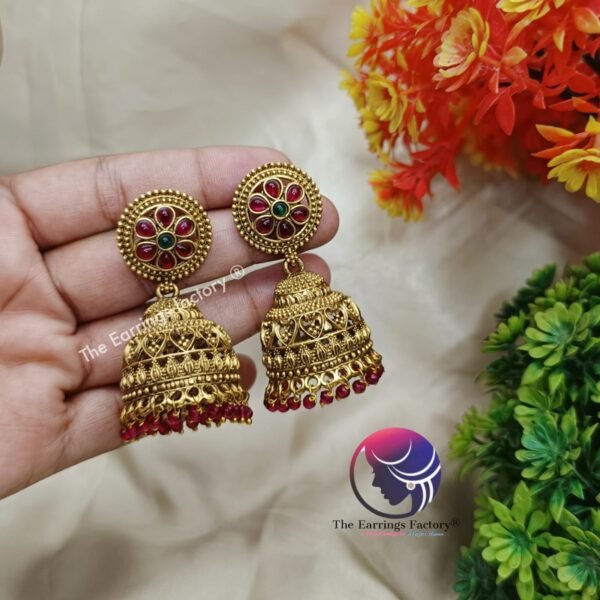 Traditional Antique Multi Stone Jhumka - Image 3