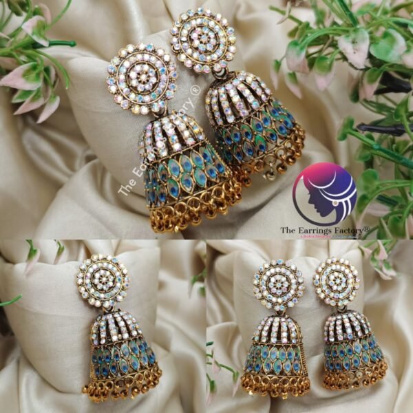 Traditional Golden Blinking Stone Peacock  Jhumka