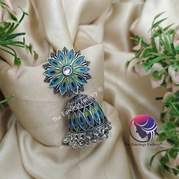 Traditional Silver Peacock Jhumka - Image 4