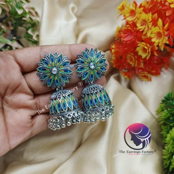 Traditional Silver Peacock Jhumka - Image 2