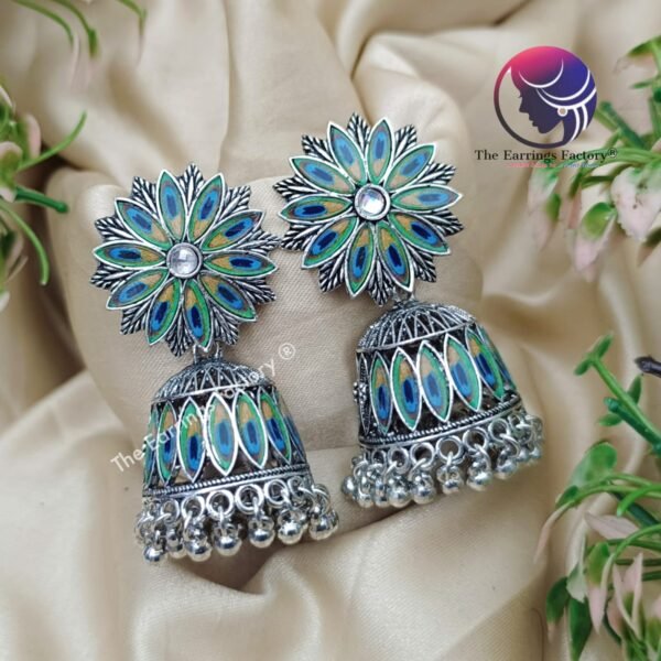 Traditional Silver Peacock Jhumka - Image 3