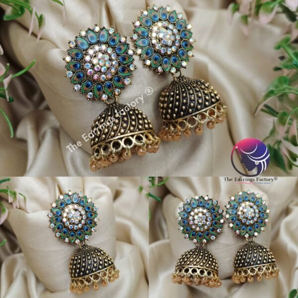 Traditional Golden Blinking Stone Peacock  Jhumka