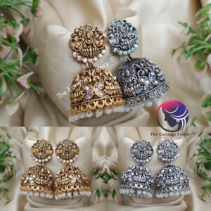 Traditional Lakshmi Golden | Silver Blinking Stone Temple Jhumka