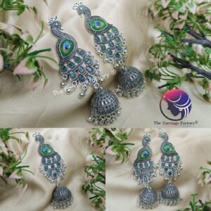 Traditional Silver Peacock Long Jhumka