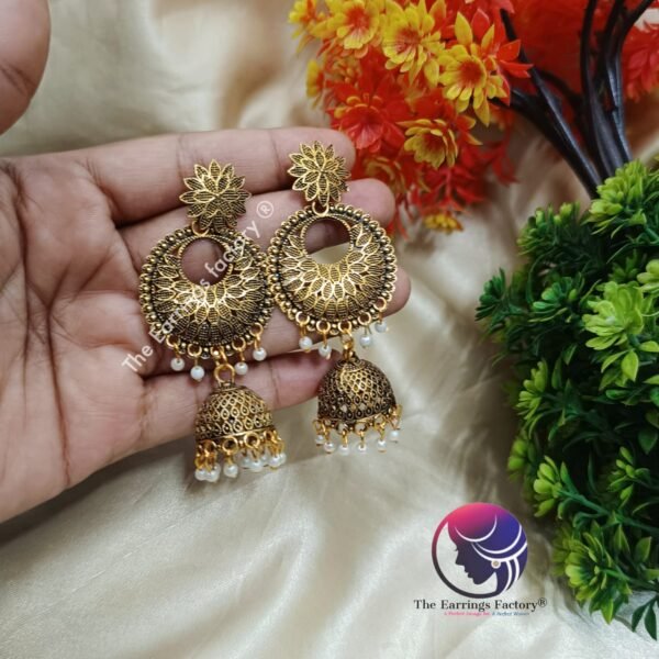 Traditional Weightless Golden Long Jhumka - Image 2