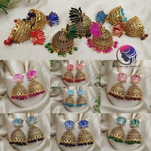 Traditional Golden Colourful Lotus Jhumka