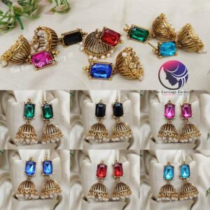 Traditional Golden Crystal Stone Jhumka