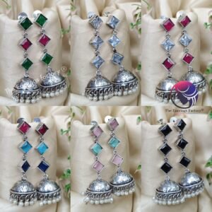 Premium Oxidized Long Stone Jhumka