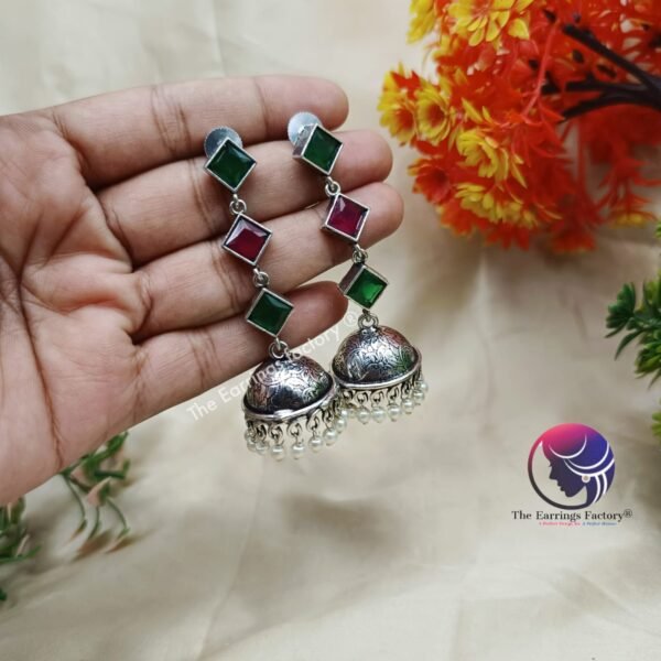 Premium Oxidized Long Stone Jhumka - Image 2