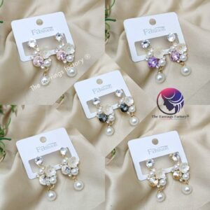 Korean Stylish  Floral Crystal stone Pearl Ball Drop Fancy Earrings