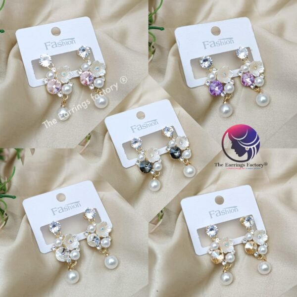 Korean Stylish  Floral Crystal stone Pearl Ball Drop Fancy Earrings