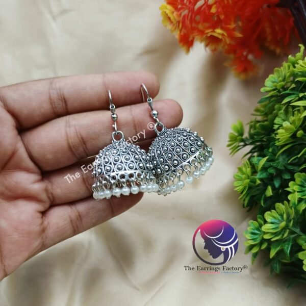 Traditional Silver | Golden Hook Jhumka - Image 3