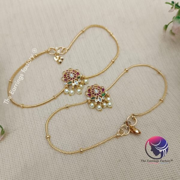Antique Pearl Beads Multi Stone Anklet - Image 2