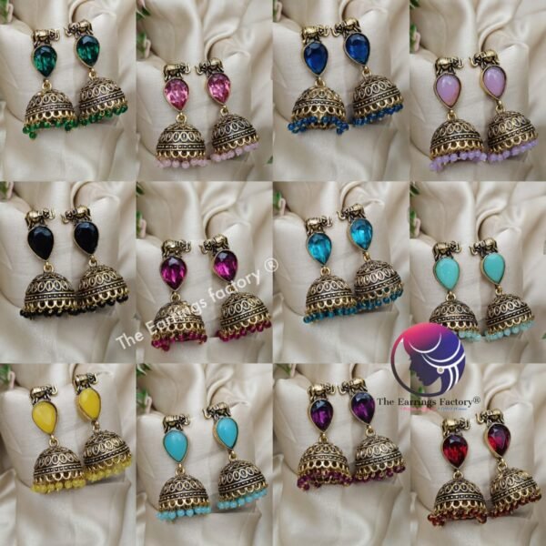 Traditional Golden Elephant Crystal Stone Jhumka