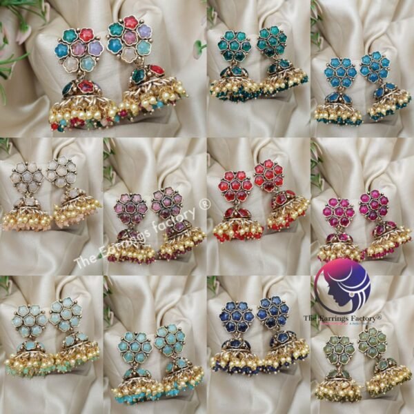 Traditional Golden Pearl Beads Floral Stone Jhumka