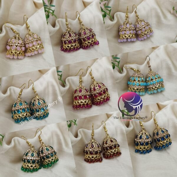 Traditional Golden Hook Stone Jhumka