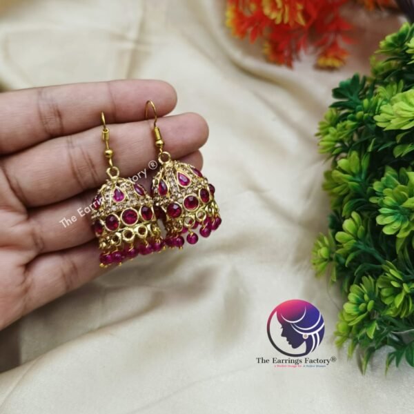 Traditional Golden Hook Stone Jhumka - Image 2
