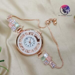 Stylish AD Stone Rose Gold Adjustable Watch Bracelet