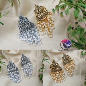 Traditional Golden | Silver Elephant Pearl Beads Drop Studs
