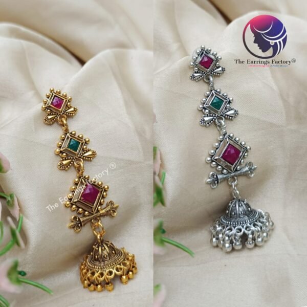 Traditional Golden | Silver Stone Long Jhumka - Image 3