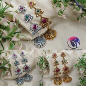 Traditional Golden | Silver Stone Long Jhumka
