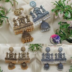 Traditional Radha Krishna Silver | Golden Long Jhumka