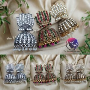 Traditional Golden | Silver Lotus Stone Jhumka