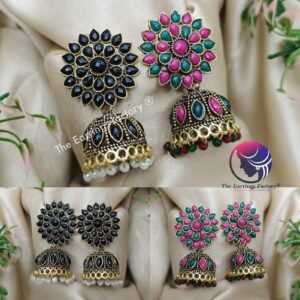 Traditional Golden Black | Multi  StoneJhumka