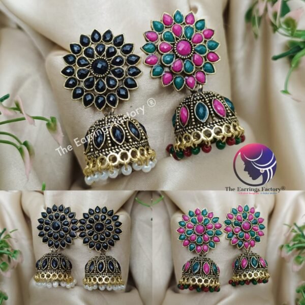 Traditional Golden Black | Multi  StoneJhumka