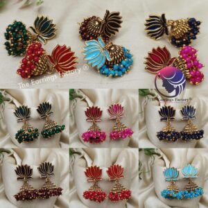 Traditional Golden Colourful Lotus Pearl Jhumka