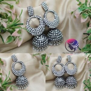 Traditional Silver Stone Long Jhumka