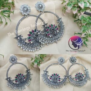 Trending Big Size Chandbali Silver Multi Stone Earrings