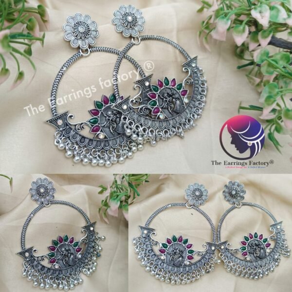 Trending Big Size Chandbali Silver Multi Stone Earrings