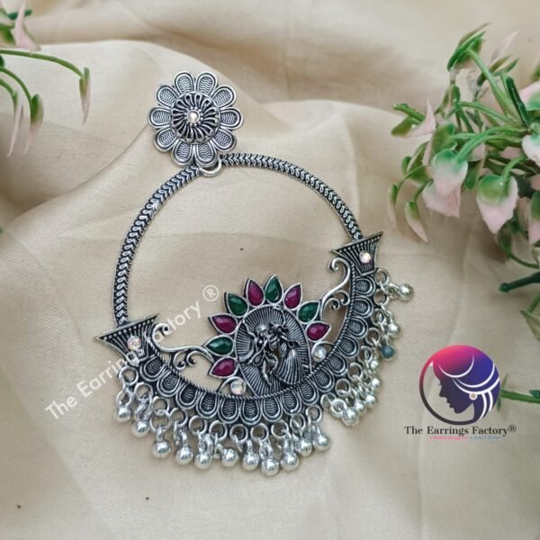 Trending Big Size Chandbali Silver Multi Stone Earrings - Image 3