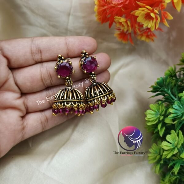 Traditional Golden Stone Jhumka - Image 2