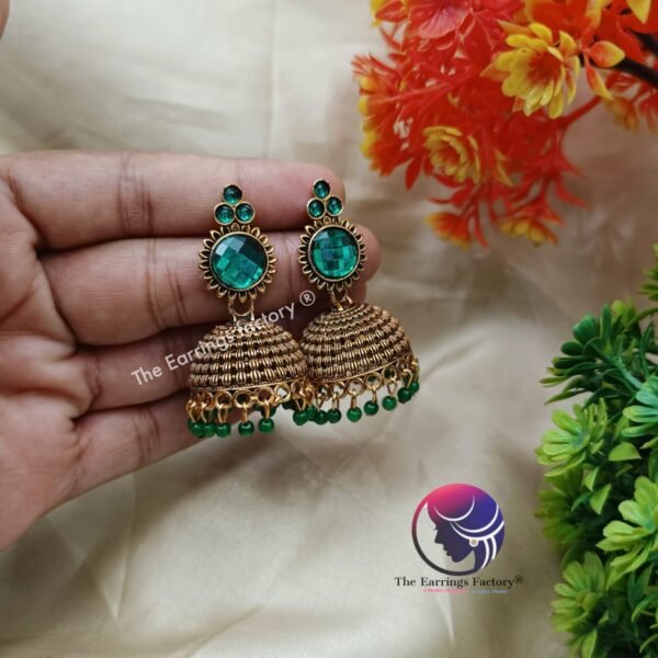Traditional Golden Stone Jhumka - Image 3
