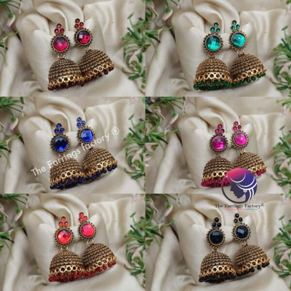 Traditional Golden Stone Jhumka - Image 2