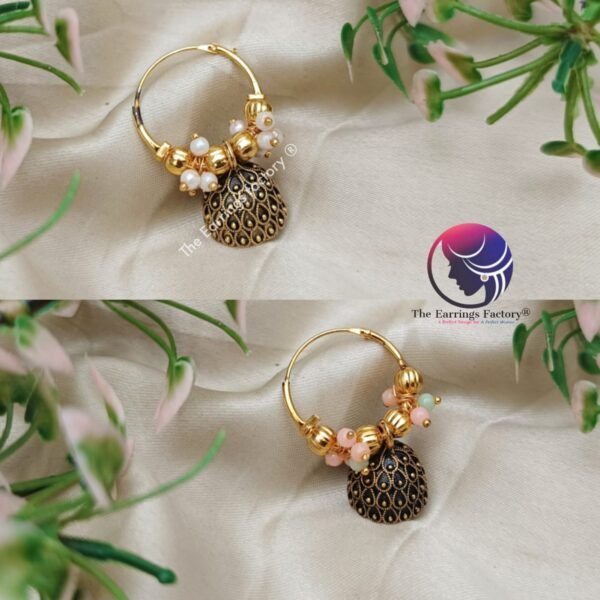Traditional Golden Pearl Beads Hoop Jhumka - Image 2