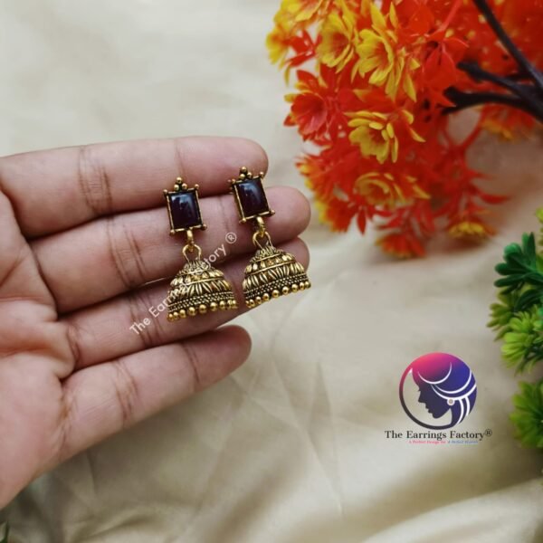 Traditional Golden Stone Jhumka - Image 3