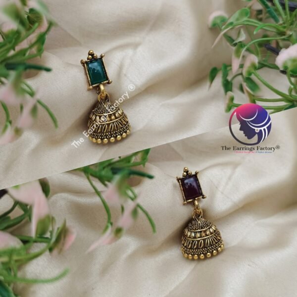 Traditional Golden Stone Jhumka - Image 2