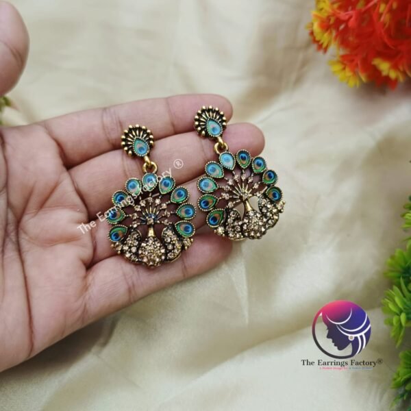 Classic Golden Peacock Stone Earrings - Image 4